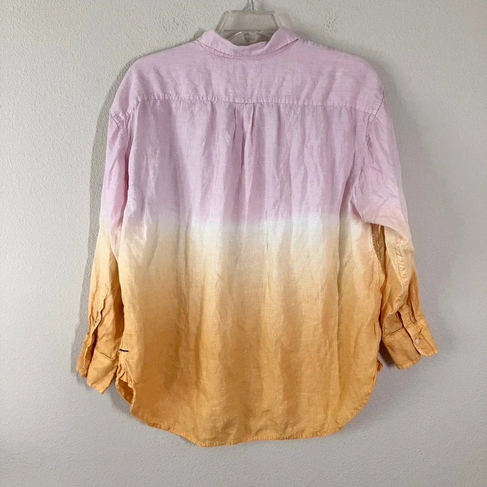 J CREW Baird McNutt Irish Linen Button Up Shirt 18 Ombre Dip Dye Preppy Resort